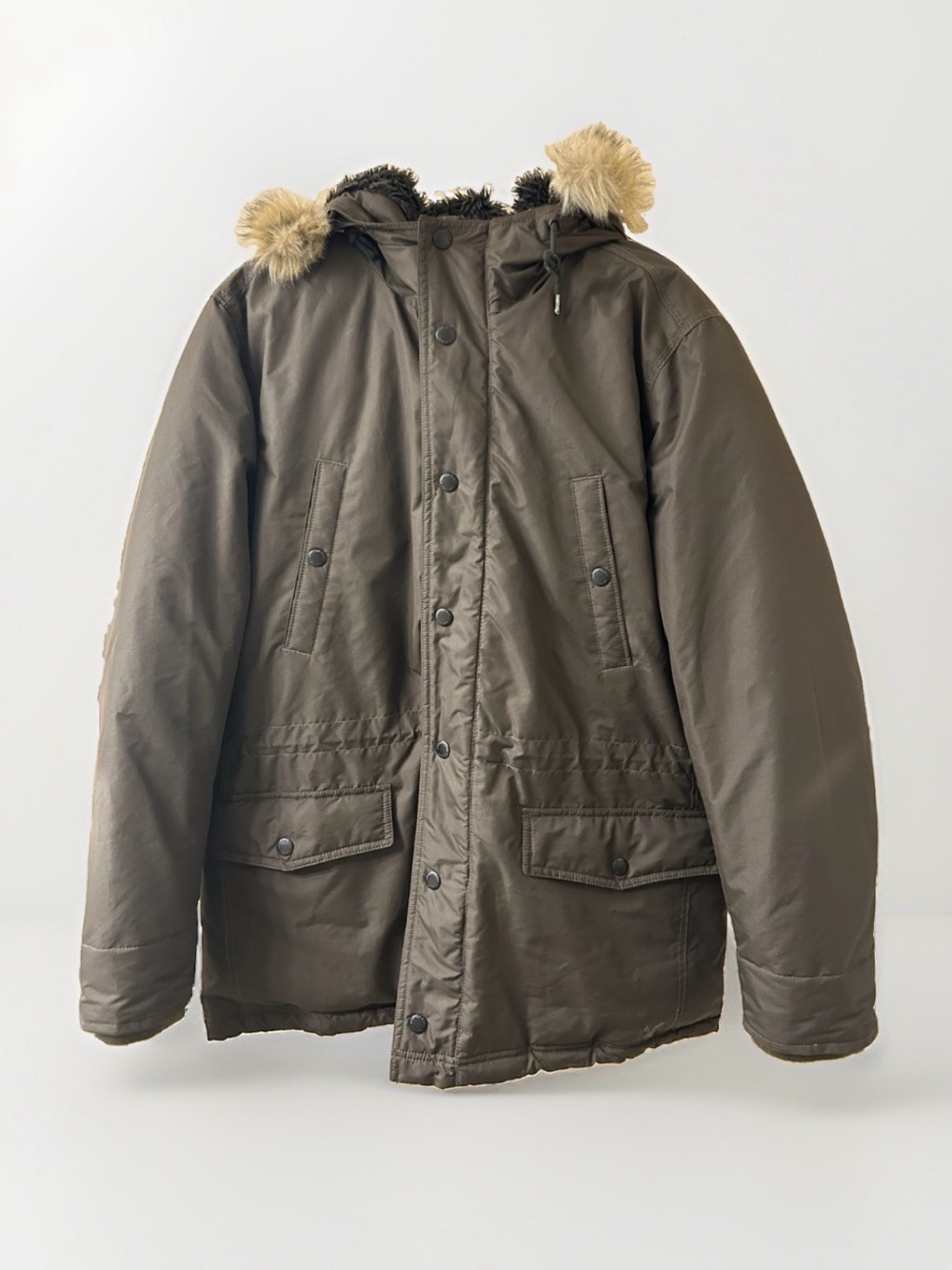 American Eagle Outfitters Army Green Winter Parka Jacket Detachable Hood Sz L